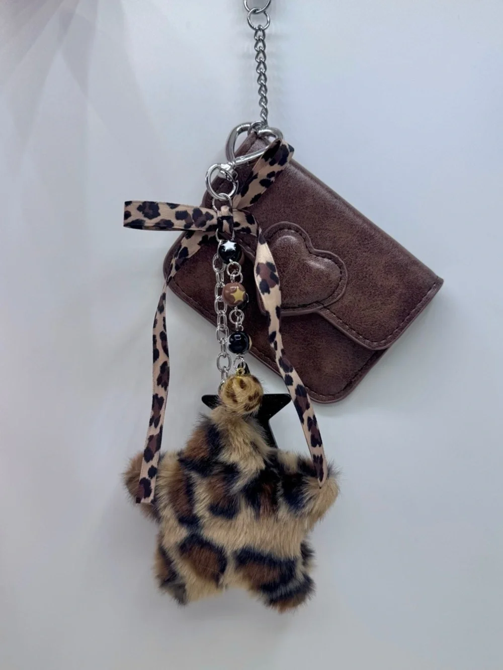 Brown Heart Card Case - Faux Leather and Plush Star Charm